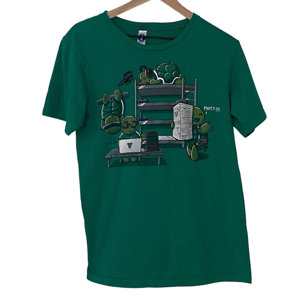 Shirt Woot Men's Size M Green Turtles Party Ninja School Short Sleeve T Shirt